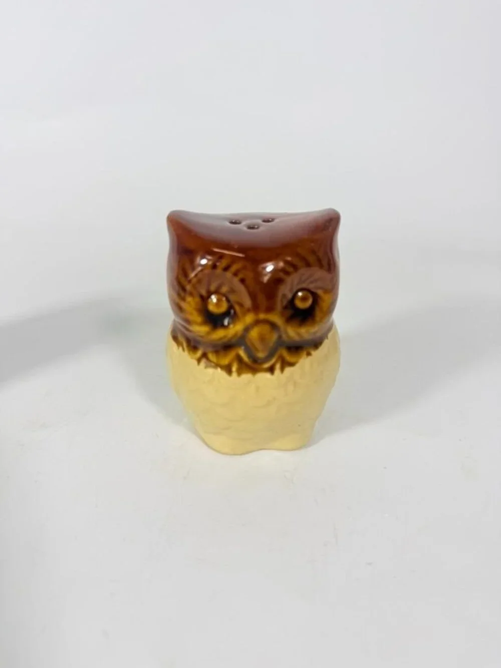 Pottery Owl Salt & Pepper Shakers  Brown Glaze Vintage Kitchenware Retro Collect